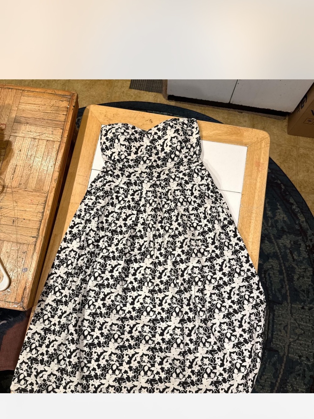 Strapless Black and White Floral Sundress